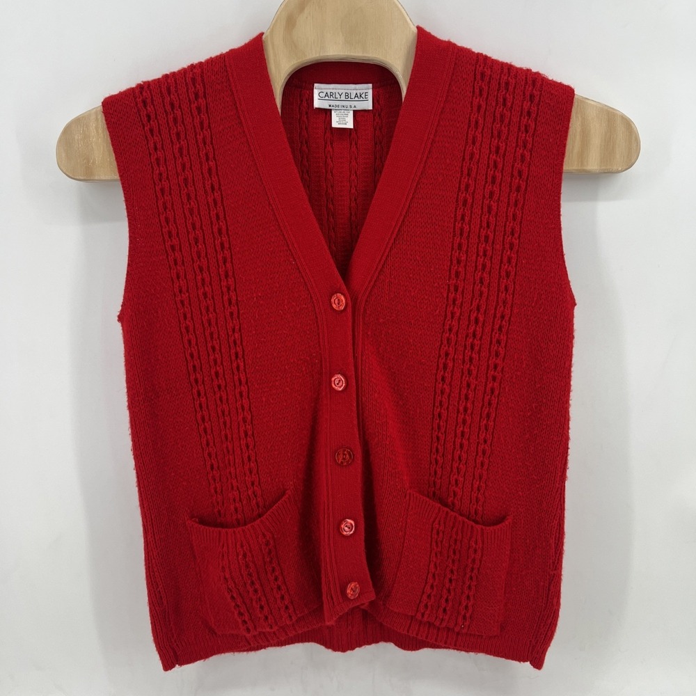 Vintage Y2K Carley Blake Bright Red sleeveless open knit sweater Vest Bright SzM